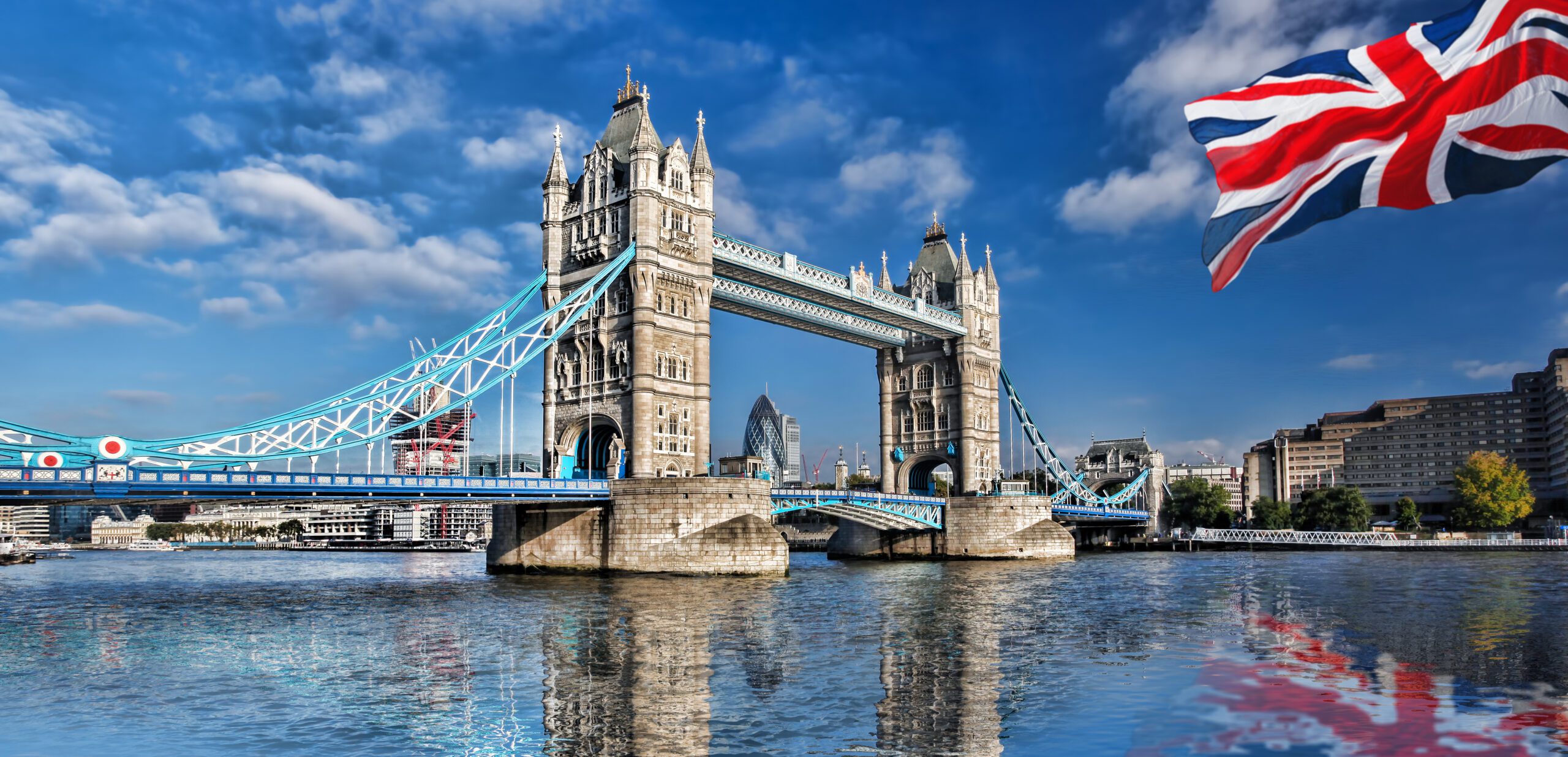 Famous Tower Bridge With Flag of England in London