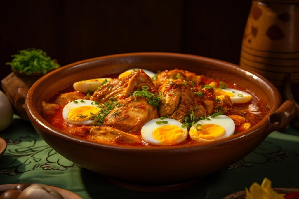 A vibrant bowl of Aruban stew featuring eggs