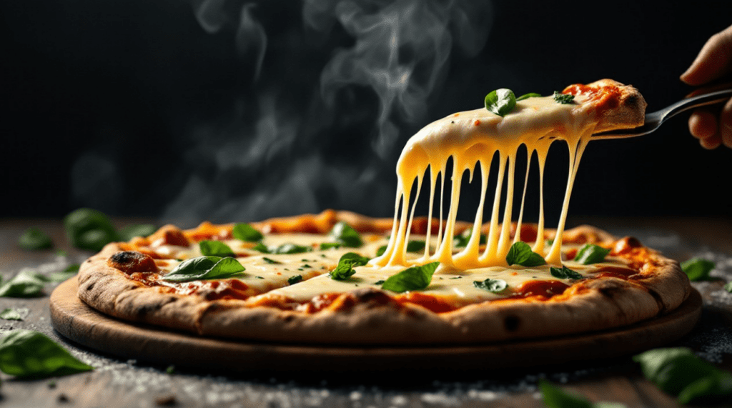 Pizza and melted mozarella