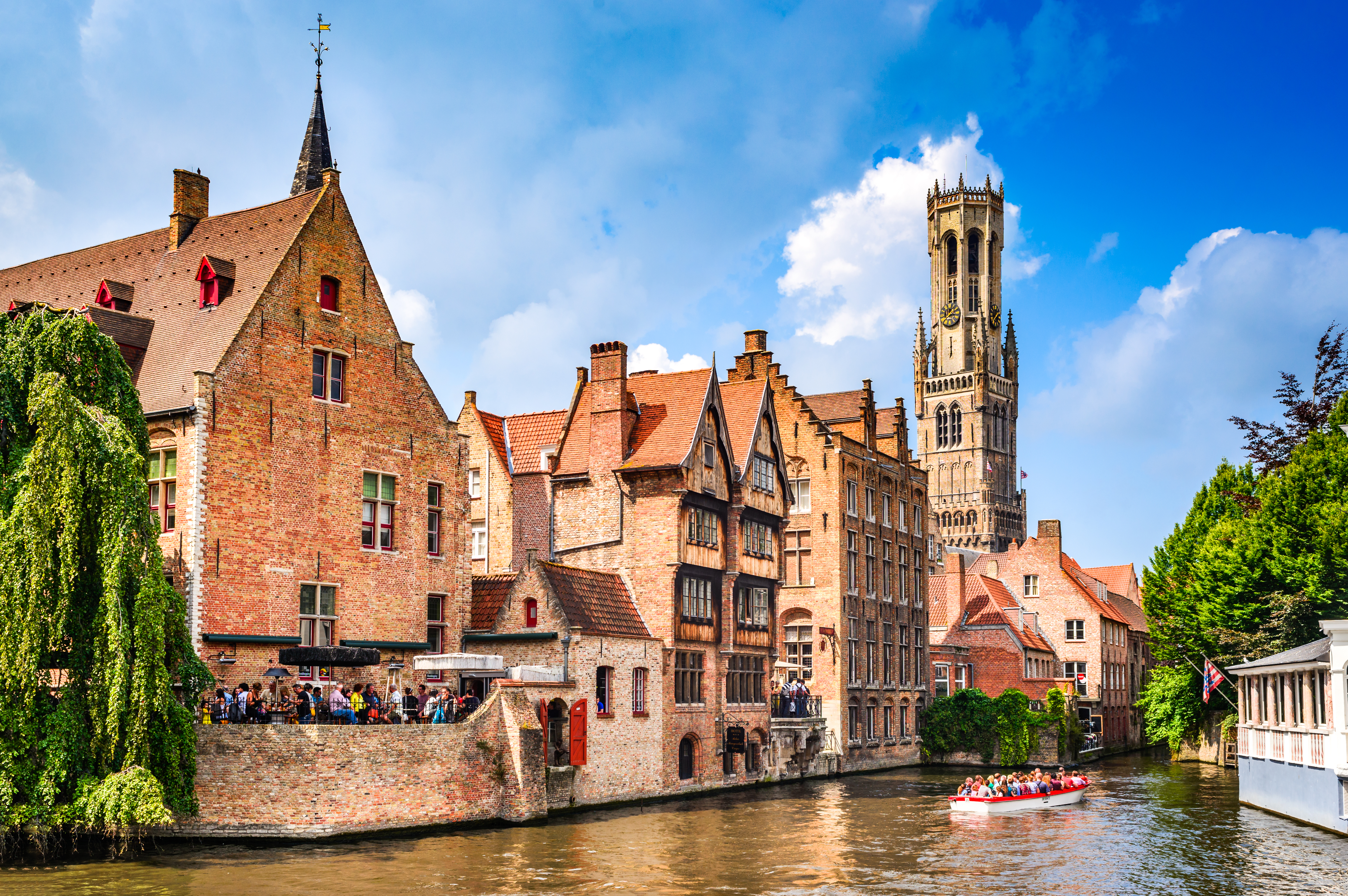 Scenery with water canal in Bruges, "Venice of the North", cityscape of Flanders, Belgium