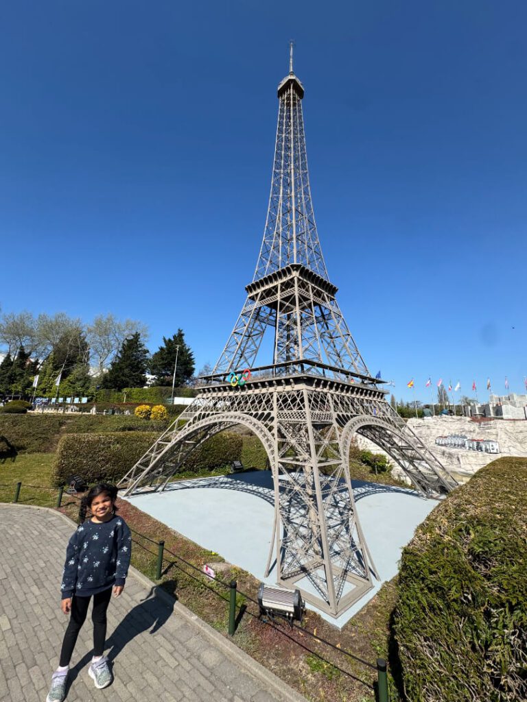A girl in Brussel mini-Europe Eiffel Tower